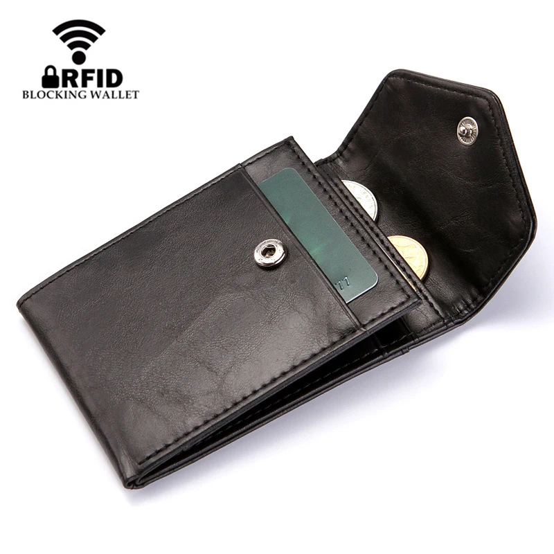 Модный кожаный мини кошелек с защитой RFID для мужчин тонкий отделением монет