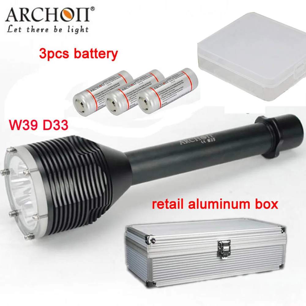 ARCHON D33 W39 светильник для дайвинга 3* XM-L2 U2 светодиодный 100 лм м фонарь для подводного фотографирования с аккумуляторами+ зарядное устройство+ алюминиевая коробка - Испускаемый цвет: with battery