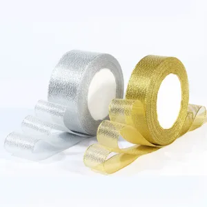Лента с луком золотого и серебряного цветов, 0,3-5 см, подарочная упаковка, блестящая тесьма, подарочное украшение, рождественские ленты