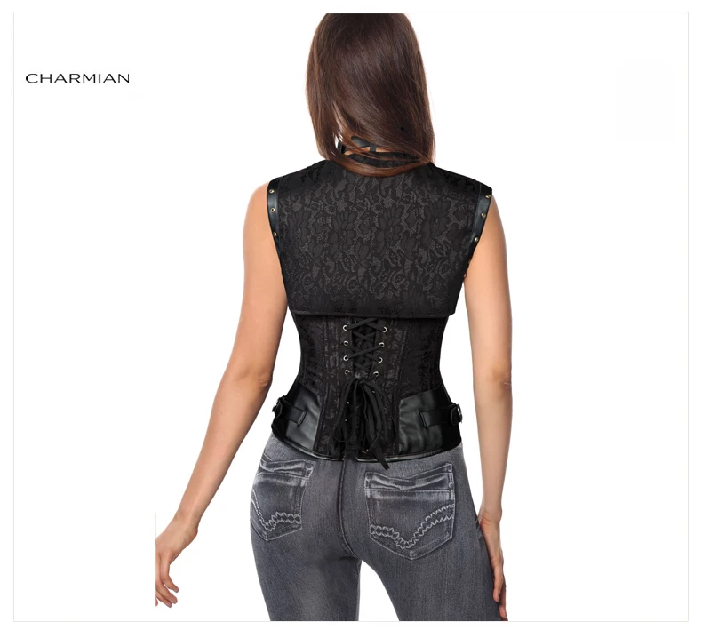 Charmian размера плюс Готический стимпанк корсеты сексуальные короткие талии тренер стальными косточками Корсеты одежда кожаный корсет под грудь