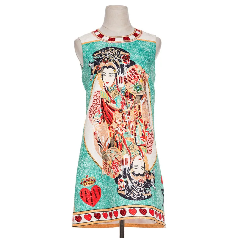 China Retro Character Diamond Beading Sequins 2018 Runway Dress Women High Quality Casual Jacquard Sleeveless | Женская одежда