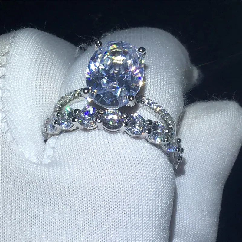 Choucong очаровательное кольцо на палец набор 925 пробы серебро овальный вырез 3ct AAAAA cz