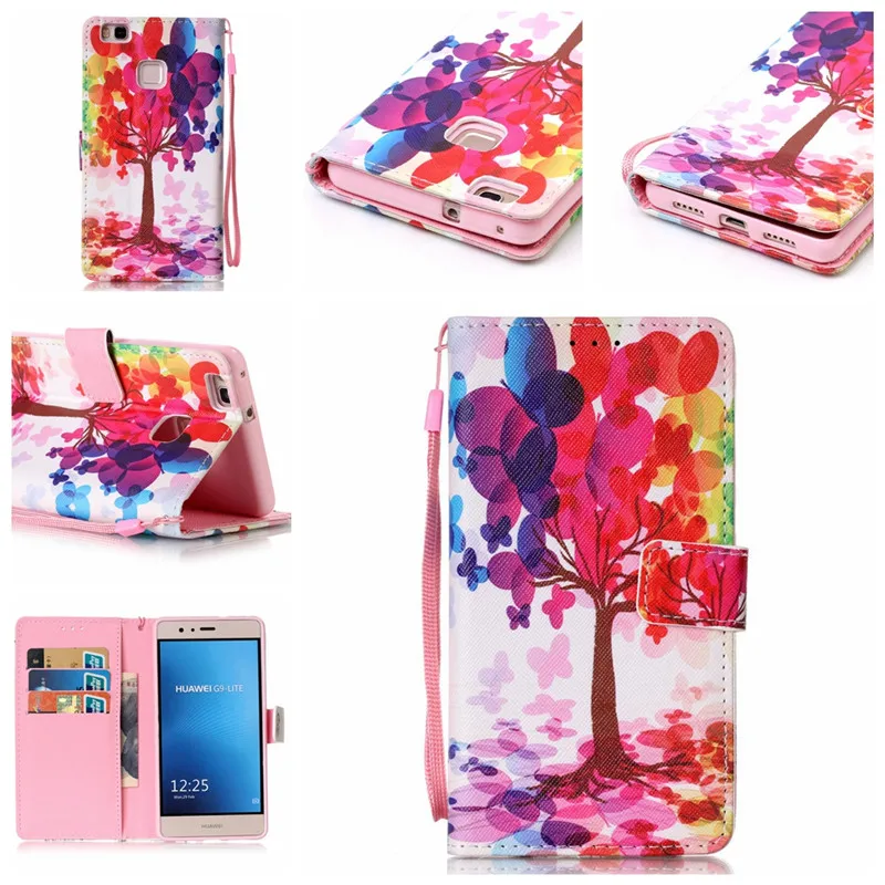 Cartoon Flip Leather Cases For Funda Huawei P9 Lite case Ascend Wallet Case Card Phone Cover Coque Capa | Мобильные телефоны и