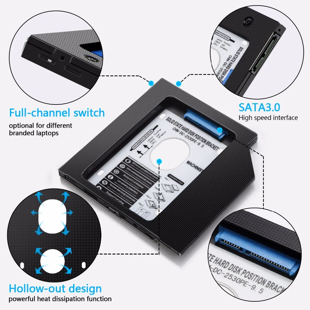 Машинист HDD caddy 12,7 мм алюминиевый optibay SATA3.0 корпус жесткого диска DVD адаптер 2," SSD для ноутбука CD-ROM Optometrist