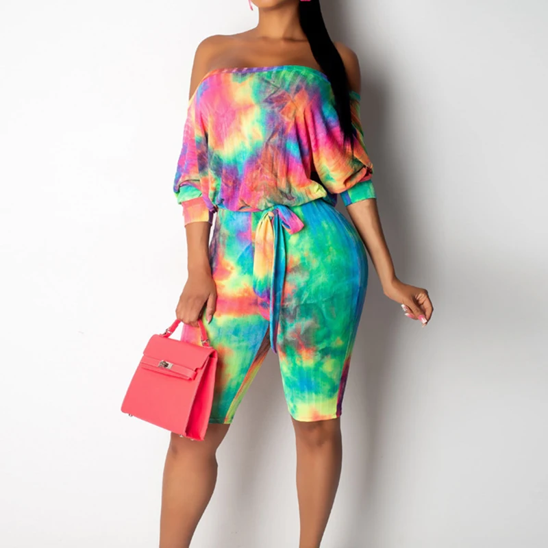 Плюс размер Красочный галстук печати с открытыми плечами костюмы пляжного типа