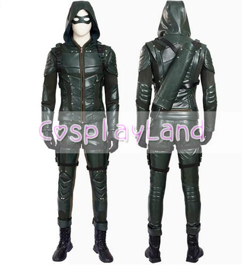 Green Arrow Season 5 Cosplay Costume Adult Men Fancy Halloween Costumes Oliver Queen Green Arrow Costume Leather Battle Suit