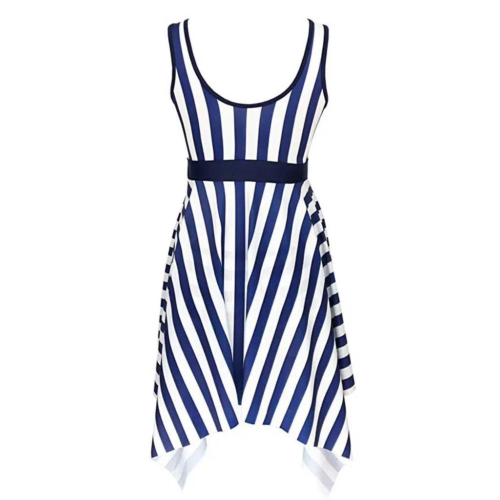 SAGACE сдельный купальник полосатый гофрированная юбка консервативный боди