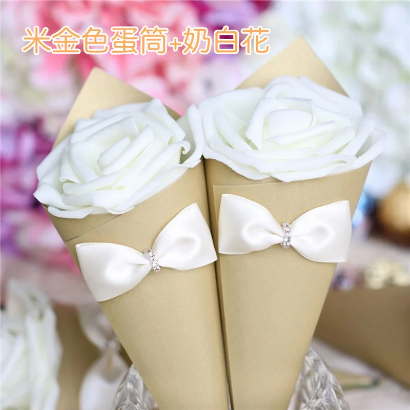 M14 Beige gold 20 шт./лот, романтическая коробка для конфет с мороженым, тюбик для яиц, розовая коробка для конфет, Подарочная коробка с цветком и бантом, шикарная модная свадебная Декорация - Цвет: M14 Beige gold