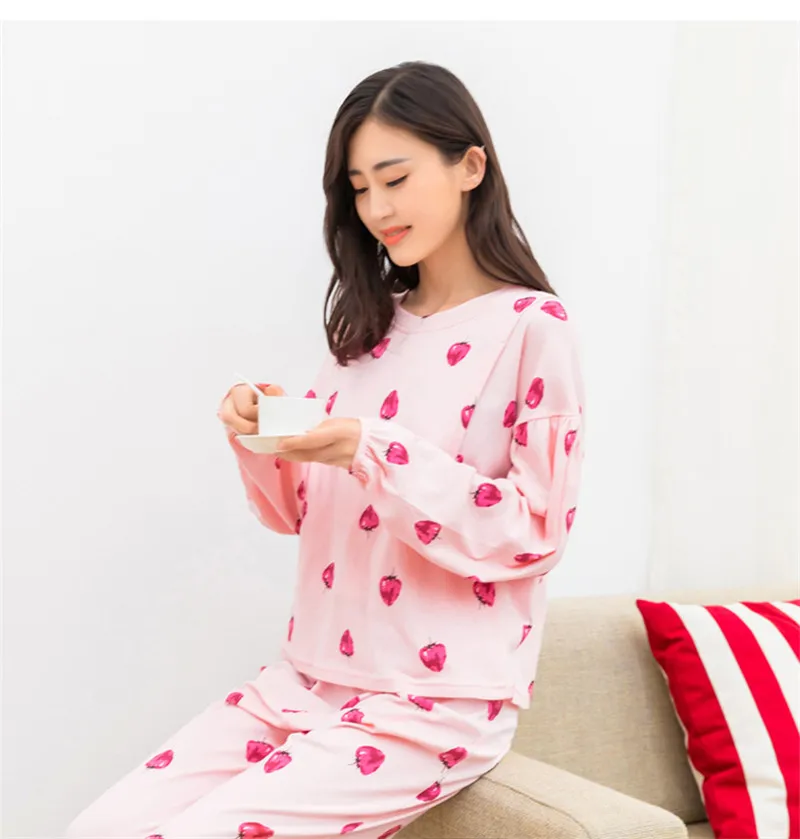 

Cute Cotton Maternity Pajamas Pregnant Women Pajamas Lactating Month clothes Maternity Dress long Sleeved Breastfeeding Pajamas