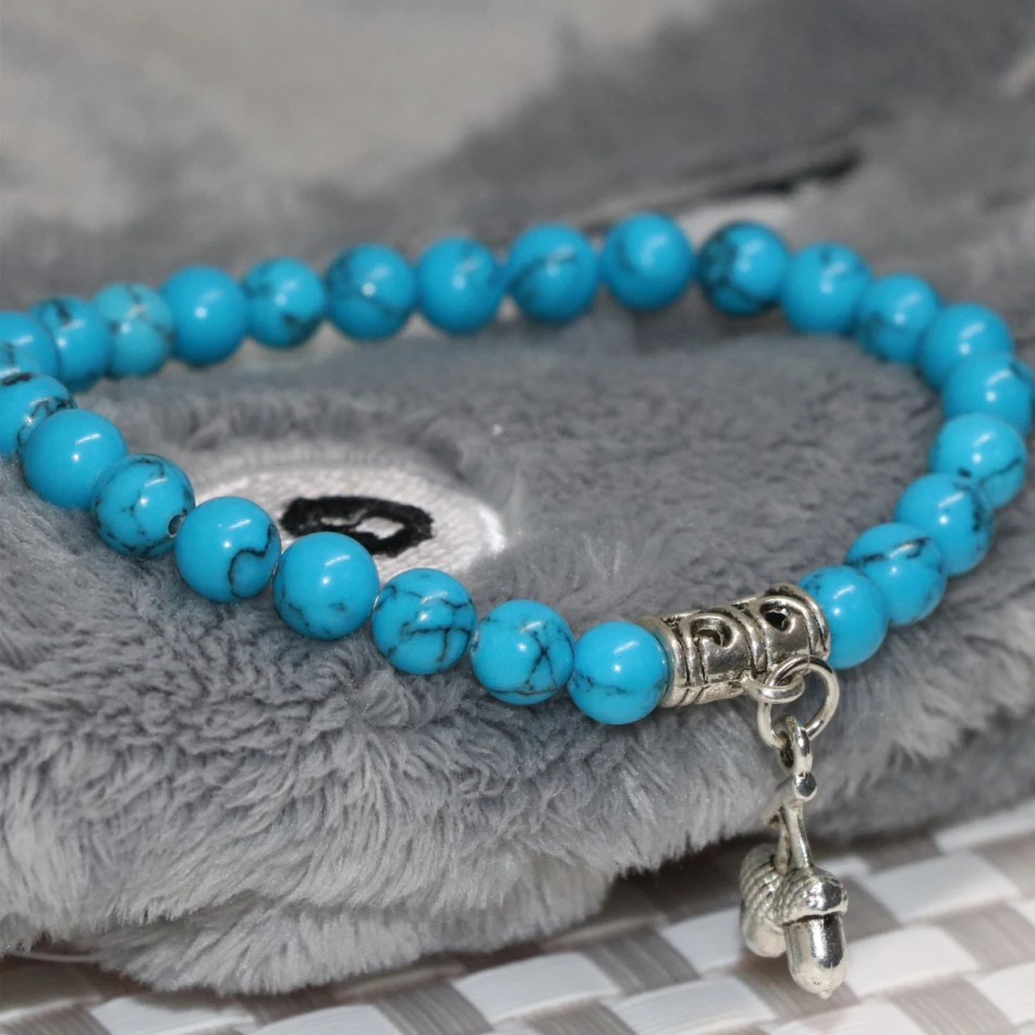 Круглые шарики 6 мм браслет из голубой бирюза бирюзовый камень тибетский