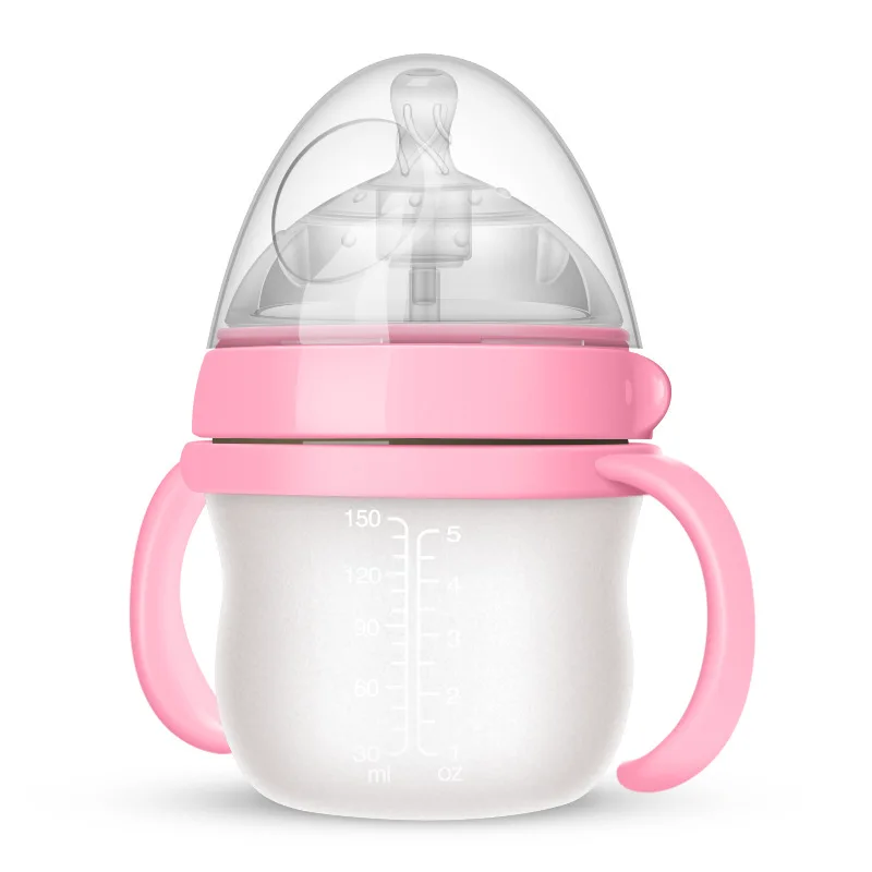 PINK 150ML Продукт 150 мл 250 мл широкий рот анти-метеоризм трубка с ручкой детская силиконовая бутылка молока для новорожденного ребенка - Цвет: PINK 150ML