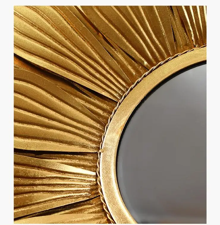American Light Luxury Wrought Iron Gold Sun Flower Decorative Mirror Wall Hanging Pendant Aisle Background Wall Mural Crafts Art