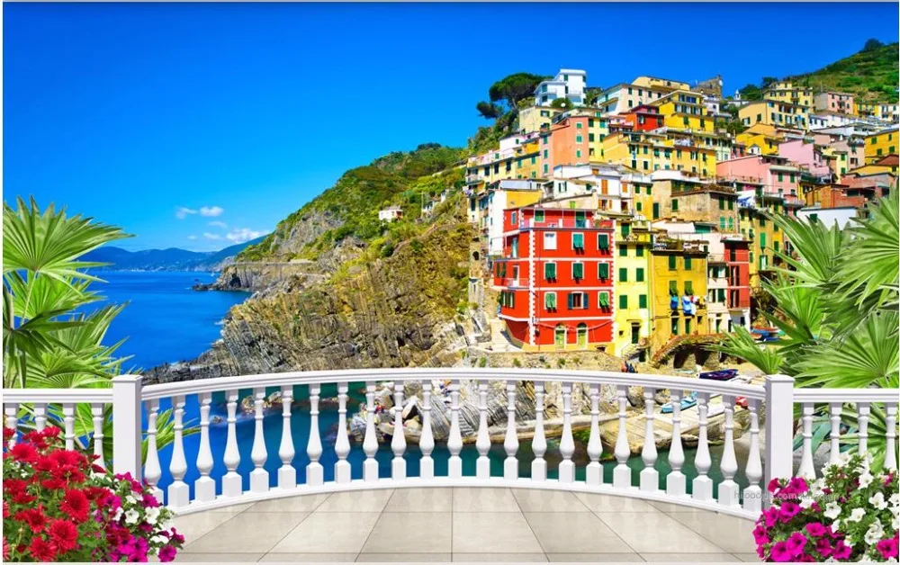 Настенные 3d фотообои на заказ садовые террасы приморские пейзажи украшение