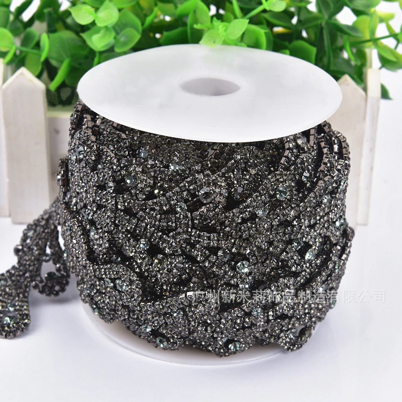 2yards Silver Gun Grey Rhinestone Chain Ribbon Crystal Lace Trim Sew On Garment Bags Shoes Wedding Dress Applique Accessories | Дом и сад