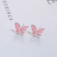 daisies one pair 925 sterling silver earring fashion cute pink butterfly insect stud earrings gift for school girls kids