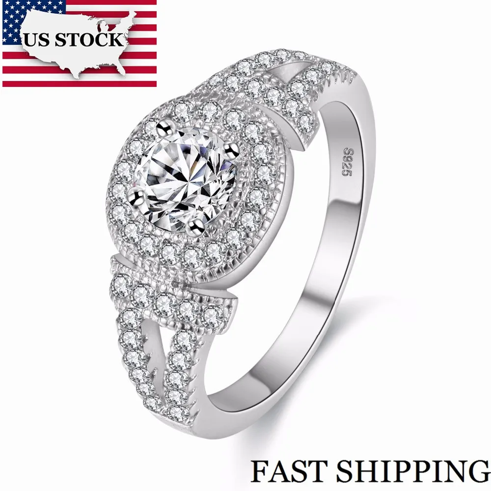 US STOCK Uloveido 15%Off Wedding Rings for Women Silver Color Crystal Ring with Stone Vintage Jewelry Gift Y133 | Украшения и
