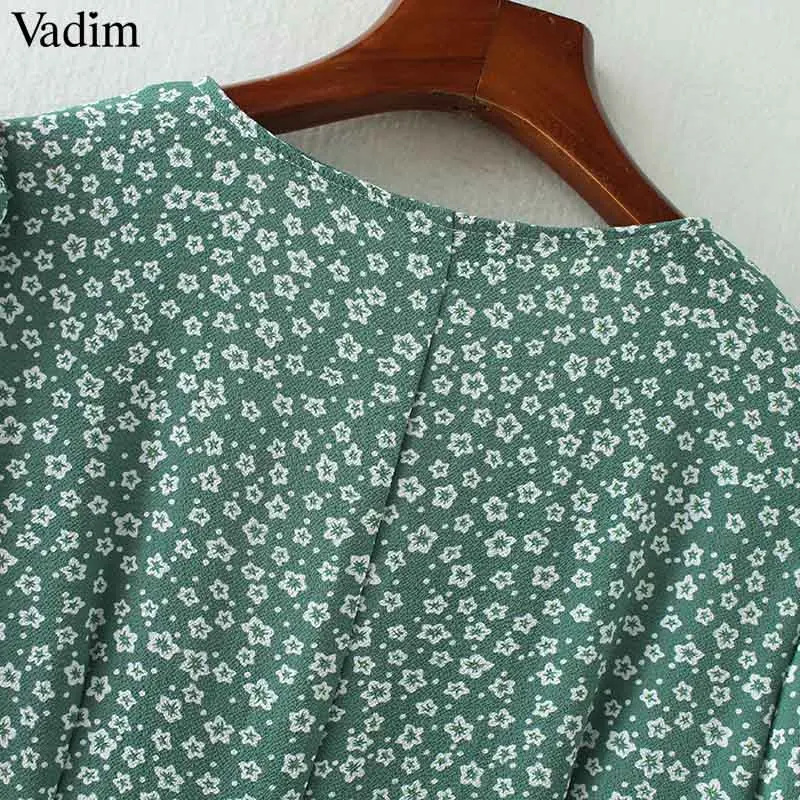 Vadim, винтажное платье с цветочным принтом и запахом, v-образный вырез, галстук-бабочка, пояс, короткий рукав, женская уличная одежда, шикарные платья до середины икры, vestidos QA030