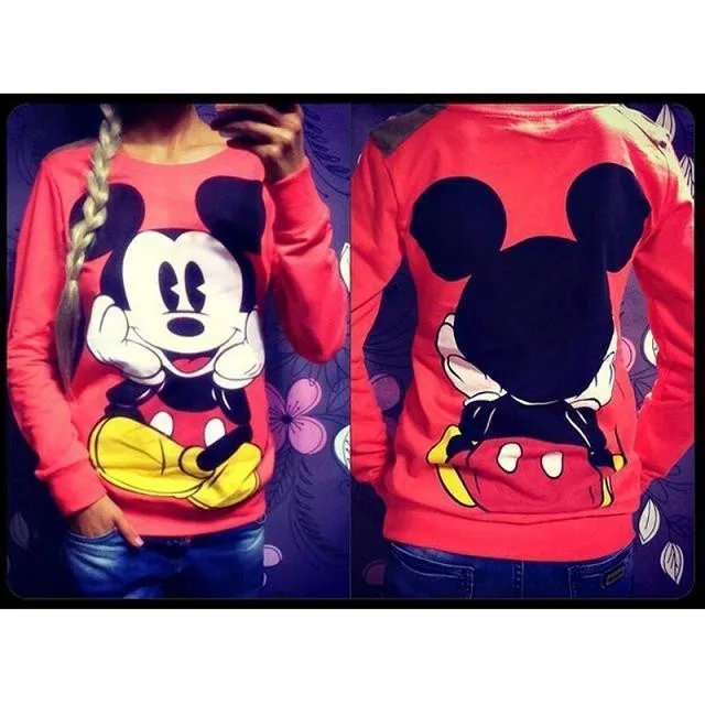 Женская толстовка с принтом мыши повседневный пуловер длинным рукавом и круглым