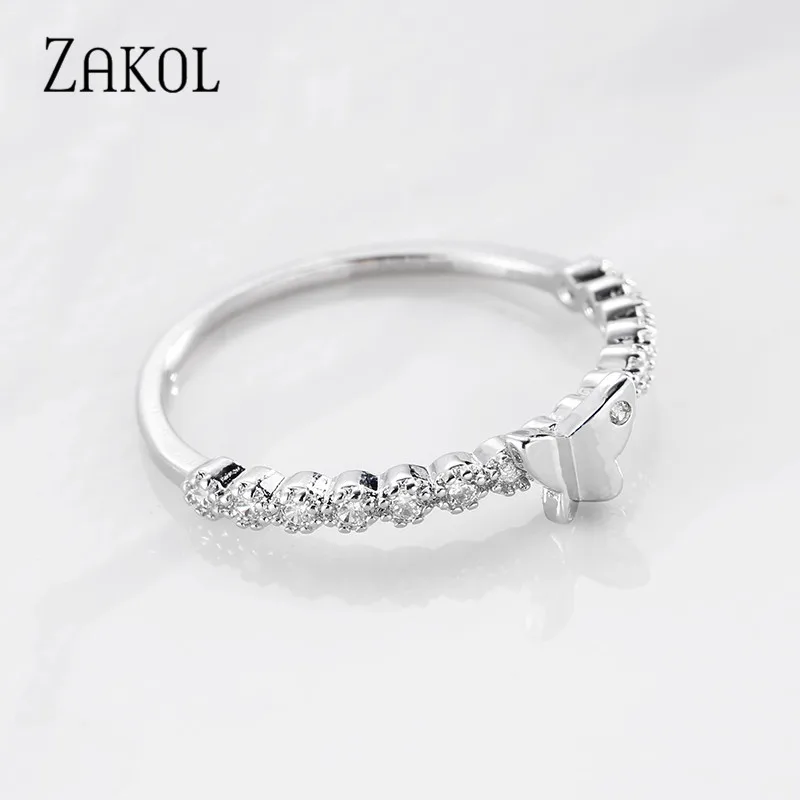 ZAKOL новинка женские кольца с крыльями из циркония и кристаллов бабочки для женщин