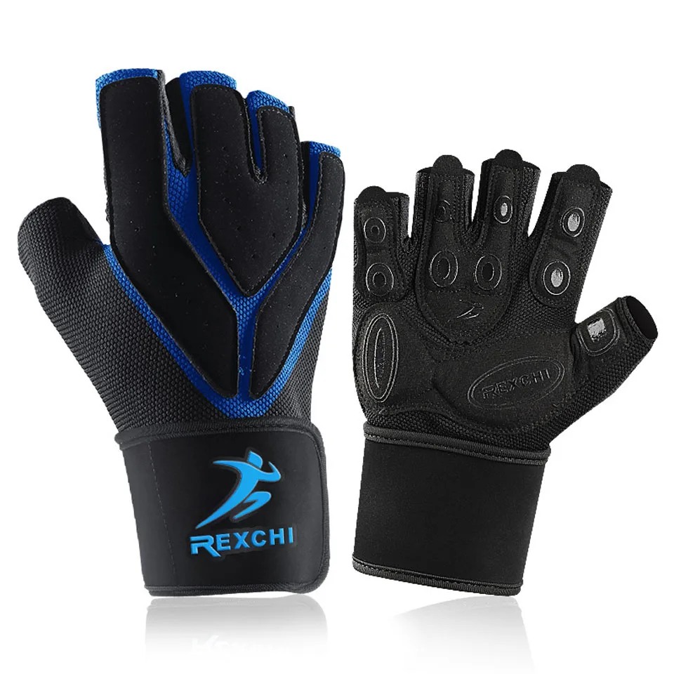 XG18 Blue 1 пара, Перчатки для фитнеса, половина пальцев, с поддержкой запястья, для мужчин и женщин, тренировка Кроссфит, перчатки, силовое грузоподъемное оборудование - Цвет: XG18 Blue
