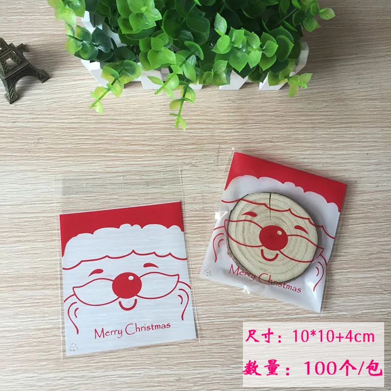 100 шт. 10x10 см милый Санта-Клаус пакет для печенья и конфет самоклеящиеся