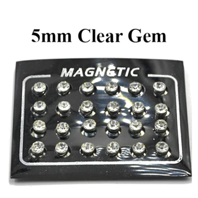 5mm Clear BOG-24 шт. магнитные НЕ ПИРСИНГ клип круглые серьги из горного хрусталя обманщик Поддельные беруши для мальчика ювелирные изделия для тела - Окраска металла: 5mm Clear