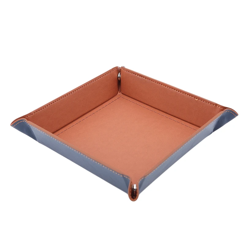 Creative PU Leather Valet Trinket Folding Tray Collapsible Phone Key Wallet Coin Desktop Storage Sundries Box Bins Accessories