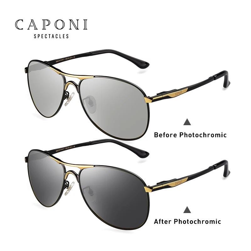 Photochromic-Gold CAPONI вождения фотохромные высокое качество, солнцезащитные очки, поляризационные, Классический бренд солнечные очки для мужчин, очки oculos de sol masculino CP8722 - Цвет линз: Photochromic-Gold