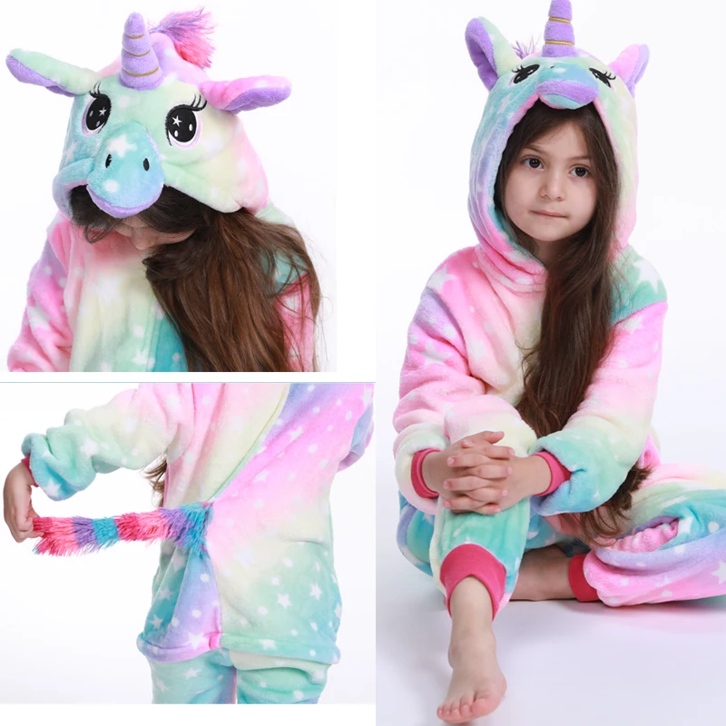Wintrer Onesie Kids Kigurumi Аниме Blnaket пижамы единорог для девочек мальчиков Детский комбинезон Единорог Детские костюмы панды