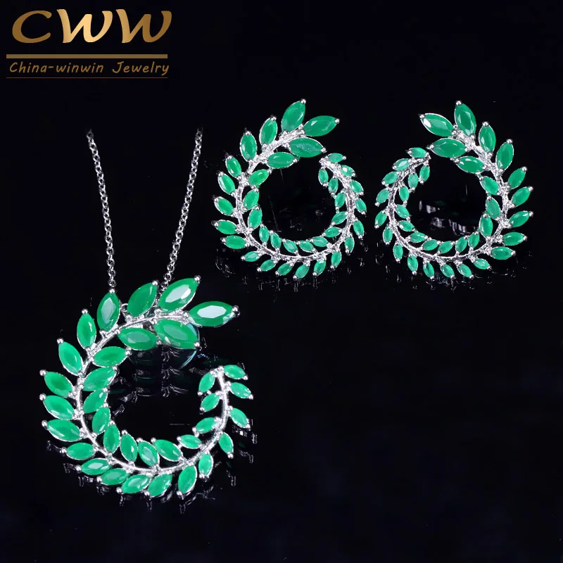 Женские серьги и кулон с зеленым кристаллом серебристого цвета|brand jewelry sets|fashion