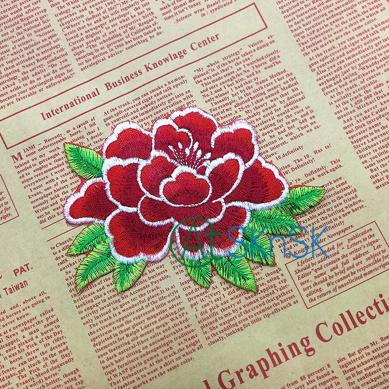 2 шт./лот стикер с железными нашивками Пион Аппликация Красный цветок патч