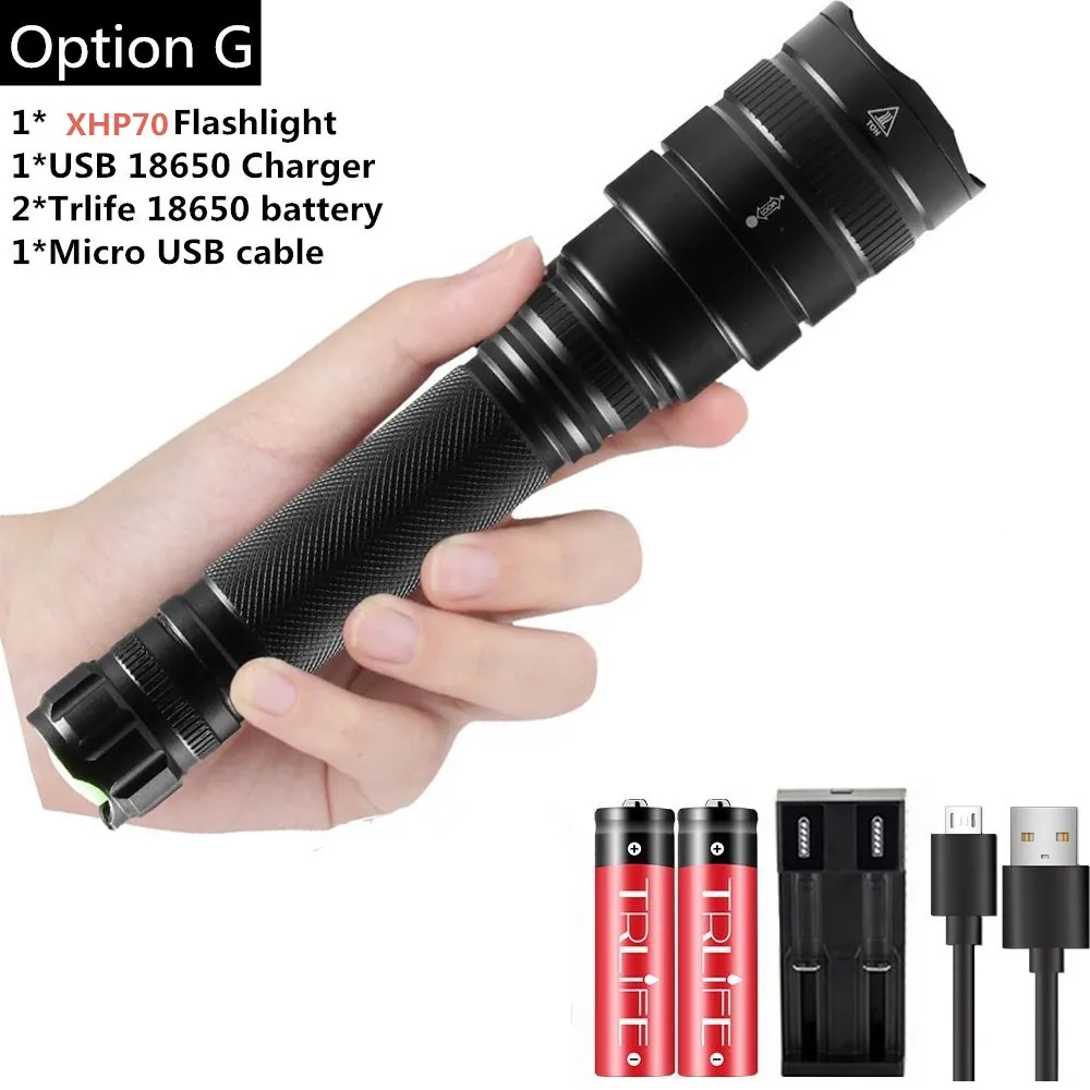Option G Ультра яркий светодиодный вспышка светильник XHP70.2 ультра яркие красные/зеленые/Водонепроницаемый Linterna фонарик светодиодный фонарь XHP70 XHP50 светодиодный светильник 18650 лучший кемпинг на открытом воздухе - Испускаемый цвет: Option G