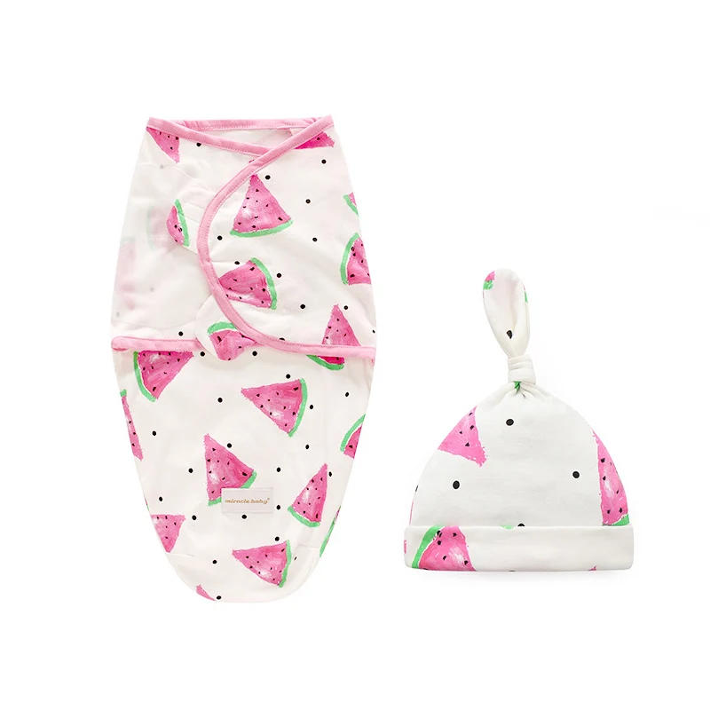watermelon with hat Herbabe пеленка для малышей с шапкой, хлопковые тонкие спальные мешки для новорожденных, спальные мешки для лета, Детские пеленальные одеяла - Цвет: watermelon with hat