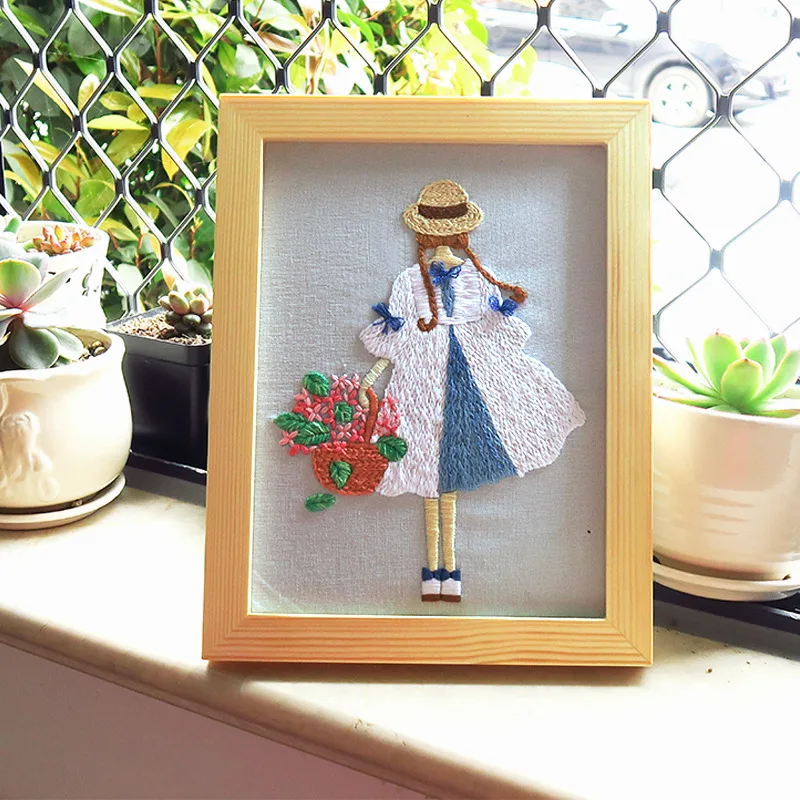 

DIY Cartoon Girls Embroidery Set Flower Needlework Art Cross Stitch kit Handwork for Beginner Handcraft Ribbon Painting Gifts