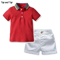 top and top summer boys clothing sets short sleeve striped cotton t shirt blouseshort pant kids boy gentleman clothes 2pcs suit