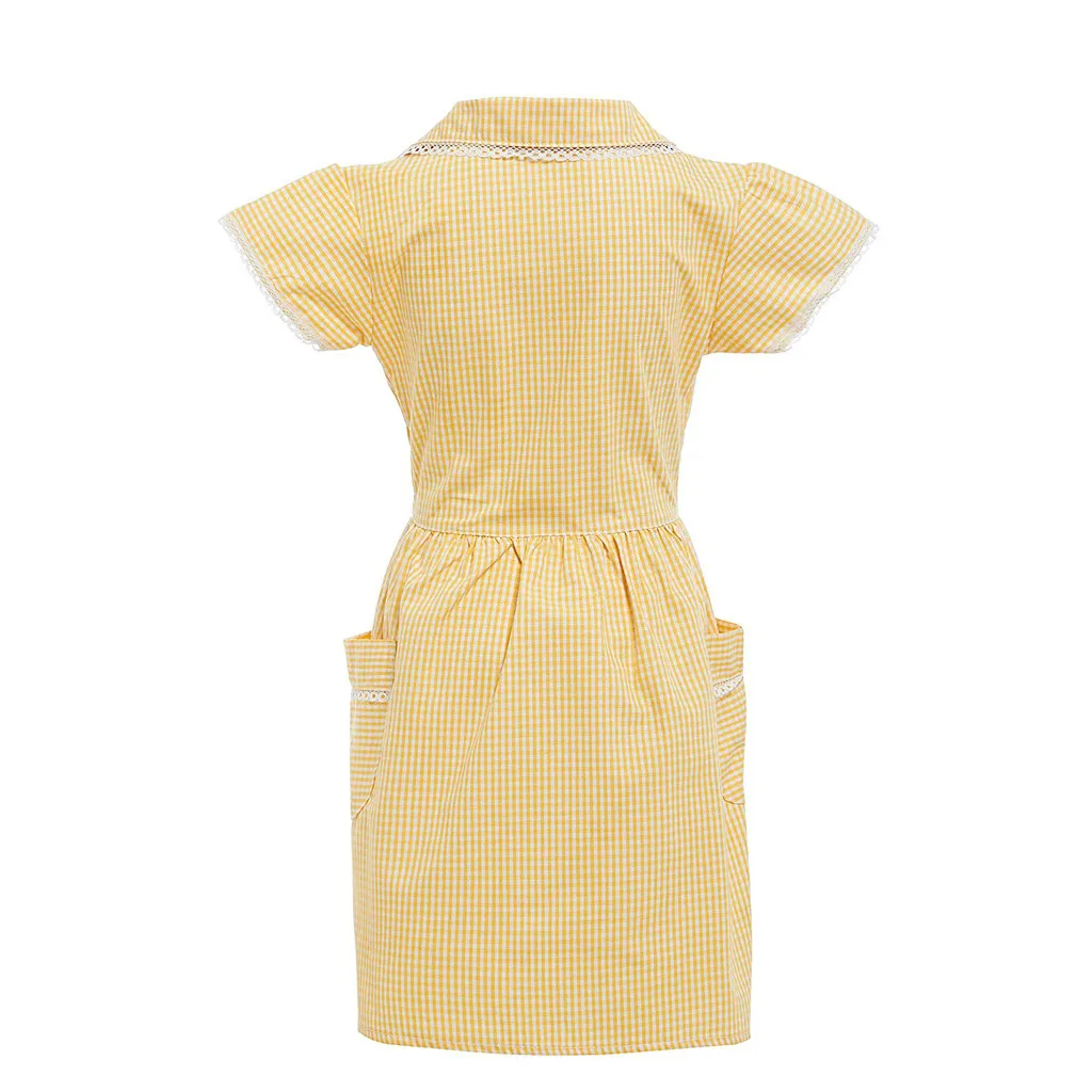 Children Girls Dresses 2019 Gingham Turndown Lace Plaid Dress With Pocket School Summer Kids Clothes 7 8 9 10 11 12 Years | Детская