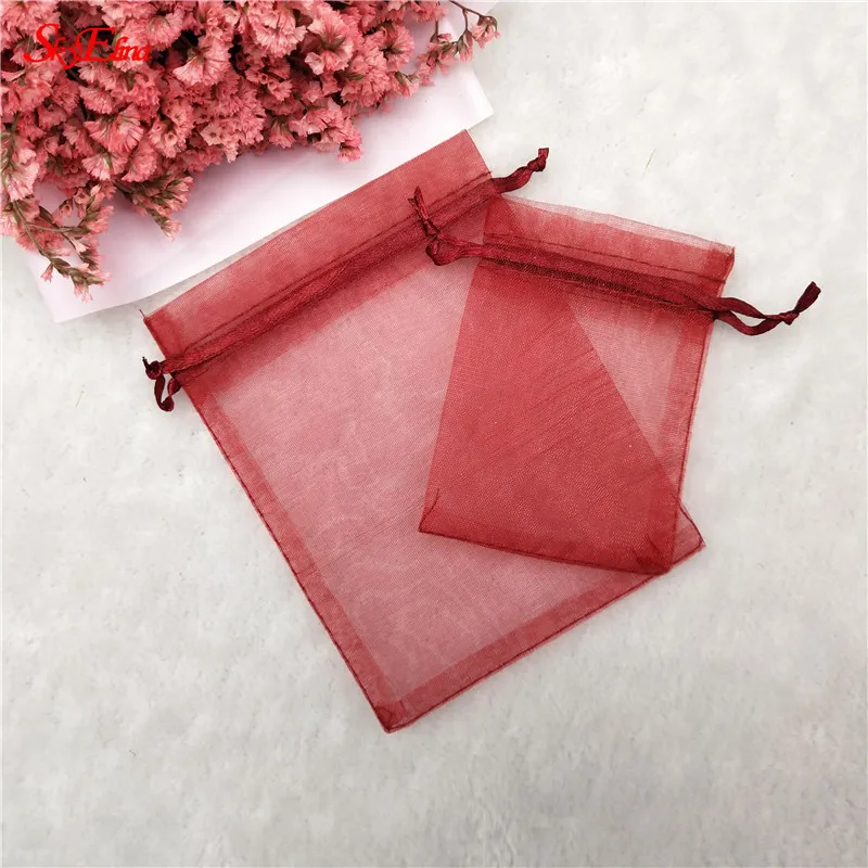 wine red 50/шт мешки из органзы на шнурке мешочки для свадебной вечеринки Подарочная сумка Упаковка мешочки тюлевые сумки 6x8 8x11 10x15 12x17 19x29cm6z - Цвет: wine red