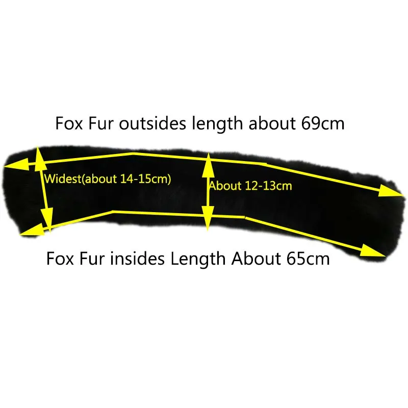 Elegant Men's Genuine Real Fox Fur Collar With 5 ouch Fix on the Clothes Winter Warm Collars With Lining Black