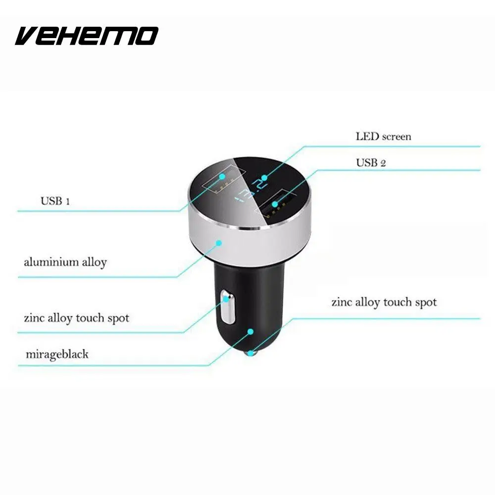 Vehemo Car Dual USB Charger Power Adapter 5V Fast Charging With LED Display For iPhone xiaomi Huawei Samsung | Автомобили и