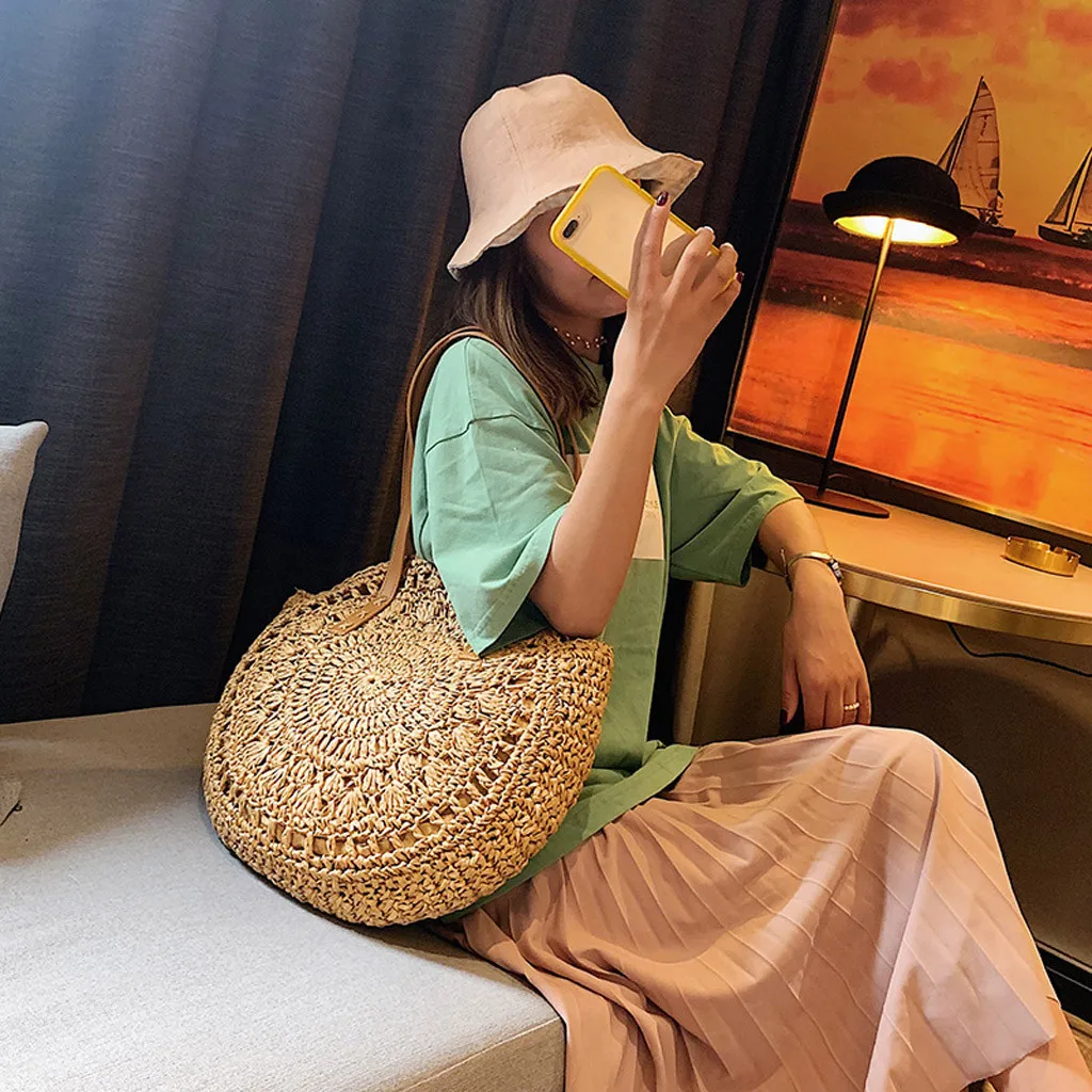 Соломенные сумки для женщин летние из ротанга bolsas круглые пляжные ручные трикотажные тканые сумки Большие Сумки sac bolsos de paja