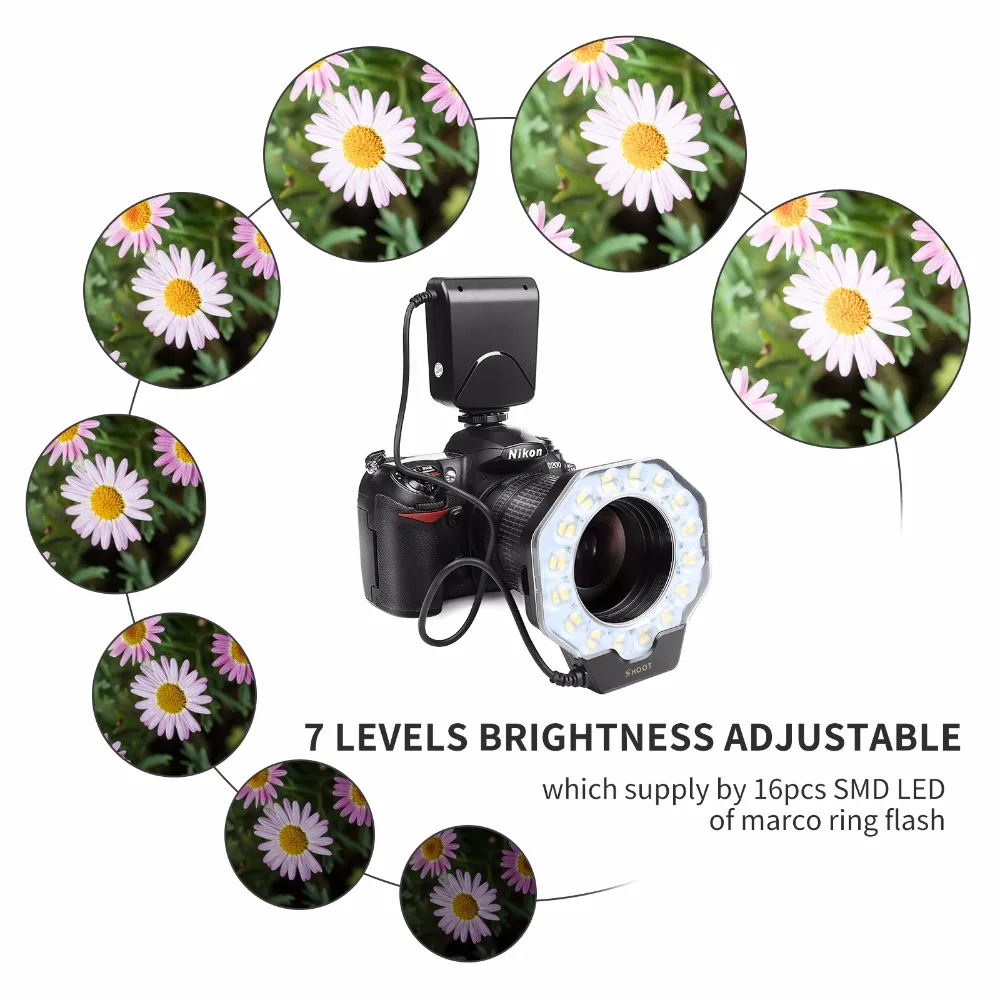 Макро светодиодный кольцевой светильник Speedlite с переходное кольцо для Nikon D5100 D3100 серии Canon 5D Mark II 7D 10D Olympus камеры