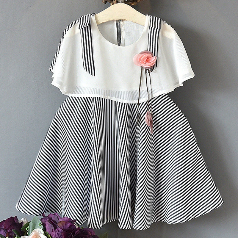 Платья для девочек 2018 Новая летняя детская одежда девушки мода полосатый шифон