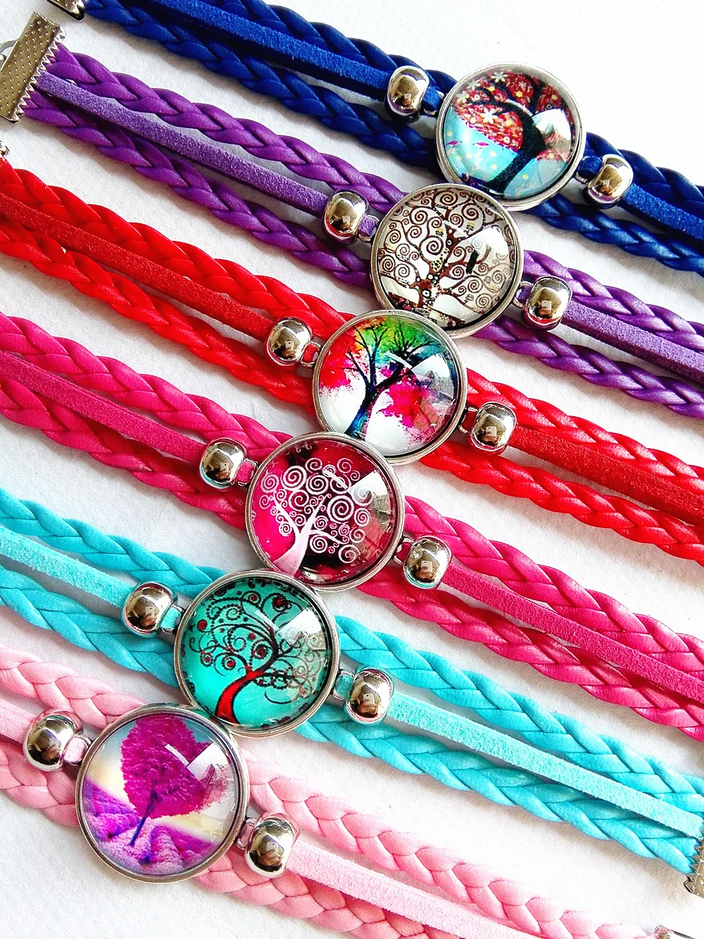 

24pcs Tree of Life Glass Cabochon Bracelets glass Bracelet Handcrafted Art Cartoon hand chain