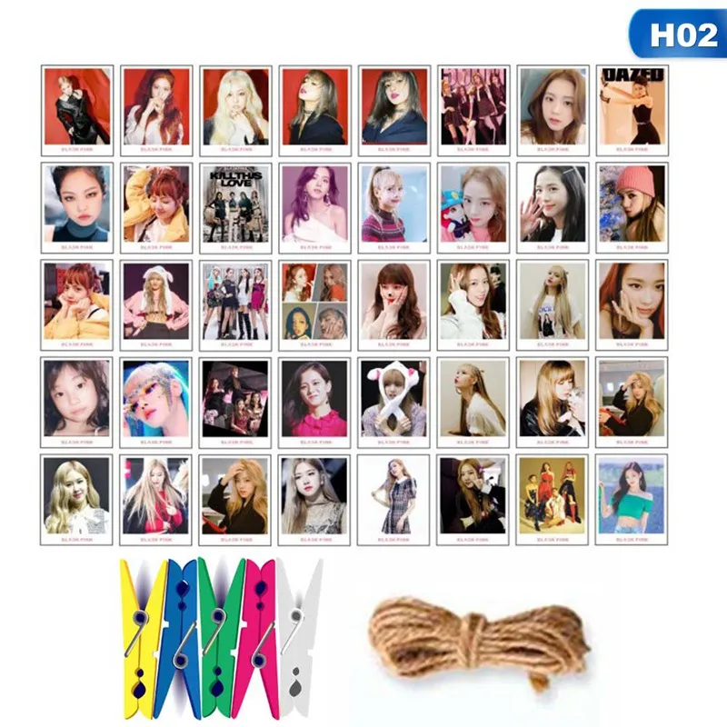 H02 40 шт./компл. TXT BLACKPINK фото ломо карты вентиляторы коллективных DIY фотокарточек с 5 шт. зажимы и 1,2 м веревки - Цвет: H02