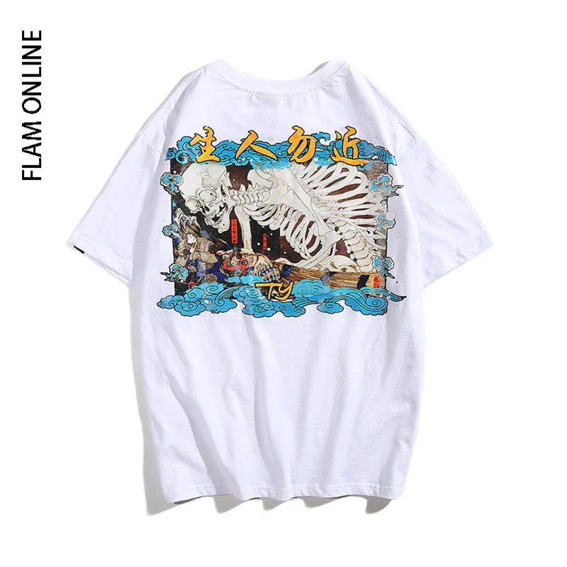 FLAM онлайн японские мужские повседневные топы с коротким рукавом футболки Harajuku