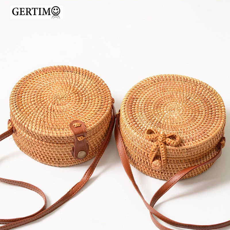 Women Trendy Summer Bali Round Straw Wicker Bag Vintage Handmade Rattan Woven Shoulder Bags Beach Crossbody Bagbolso playa | Багаж и сумки