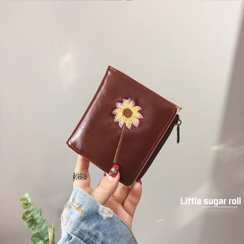 2018 Винтаж Portefeuille роковой Флора вышивка Carteira Feminina PU кожа Cartera Mujer Короткие Тонкий