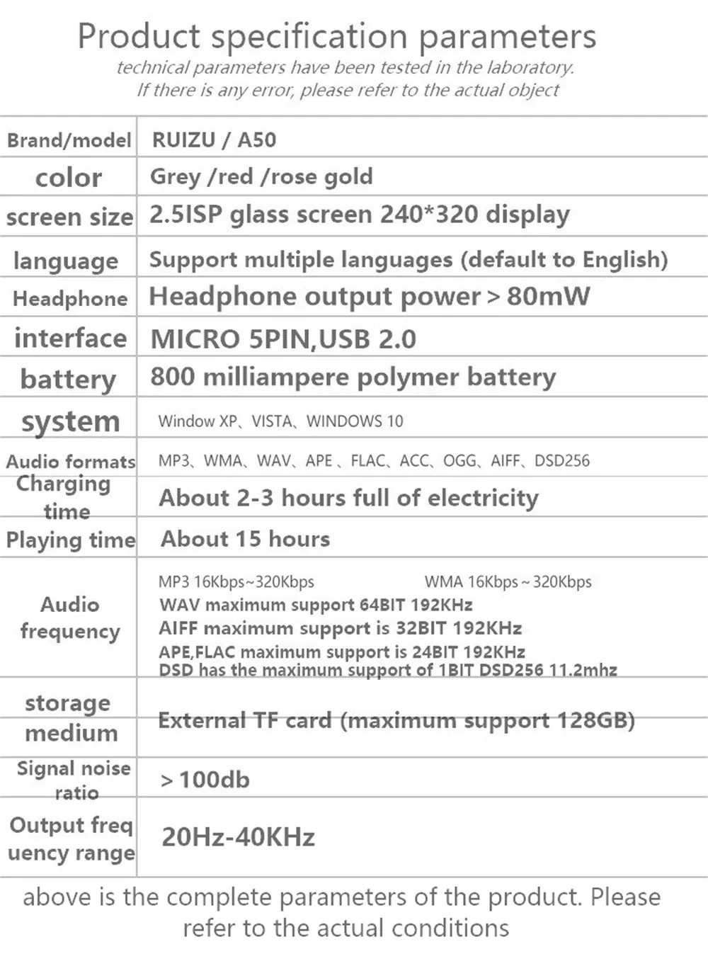 Ruidu A50 многофункциональный MP3-плеер 16 ГБ 32 ГБ для хранения 2,5 дюймов экран воспроизводит около 20 ч Высокое качество Fm Электронная книга радио Музыкальный плеер