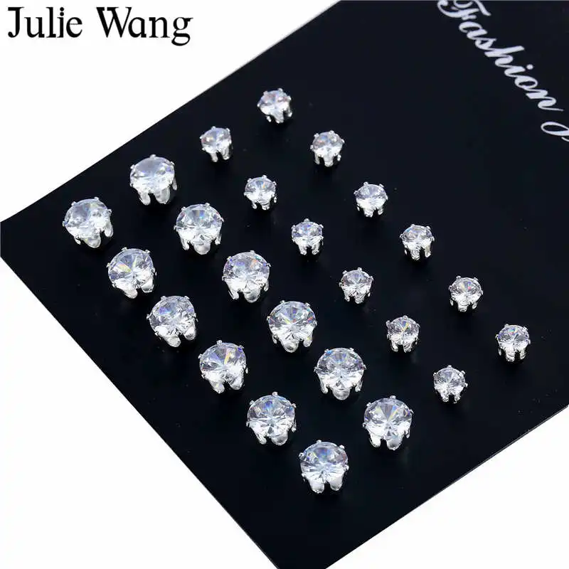 Julie Wang 12 пар смешанных 4/6/8 мм серьги гвоздики из чистого кристалла женские