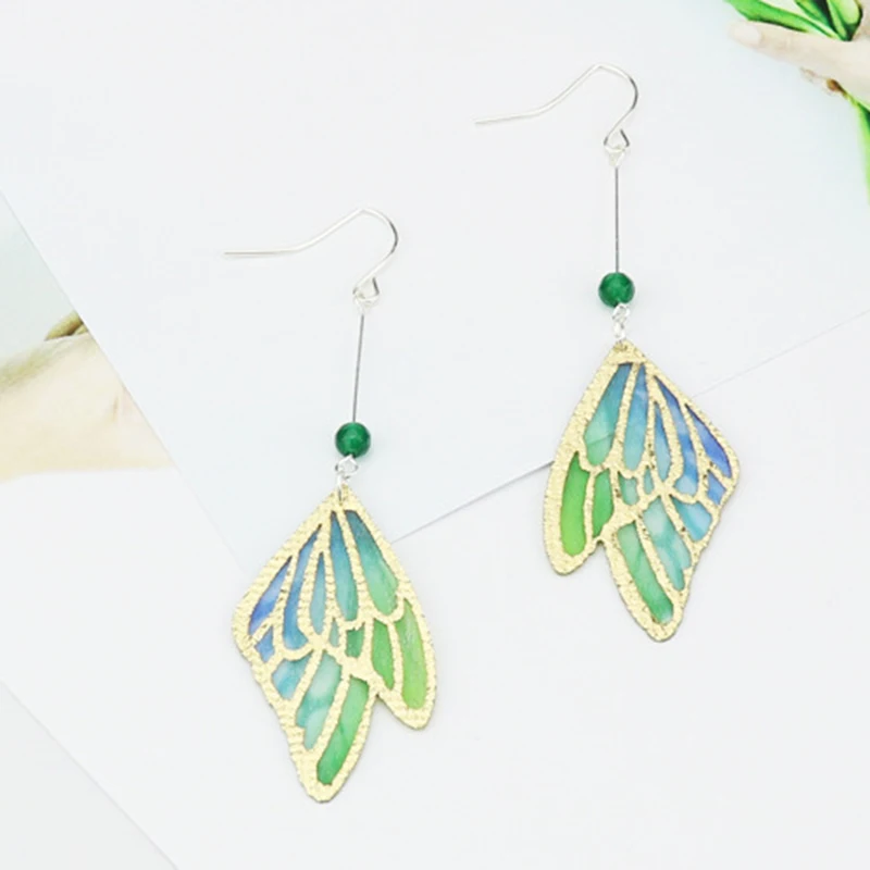 8SEASONS Imitation Enamel Gold Fabric Silk Butterfly Wings Pendants Drop Earrings Multicolor Fashion Girl Women's Jewelry 1 Pair |